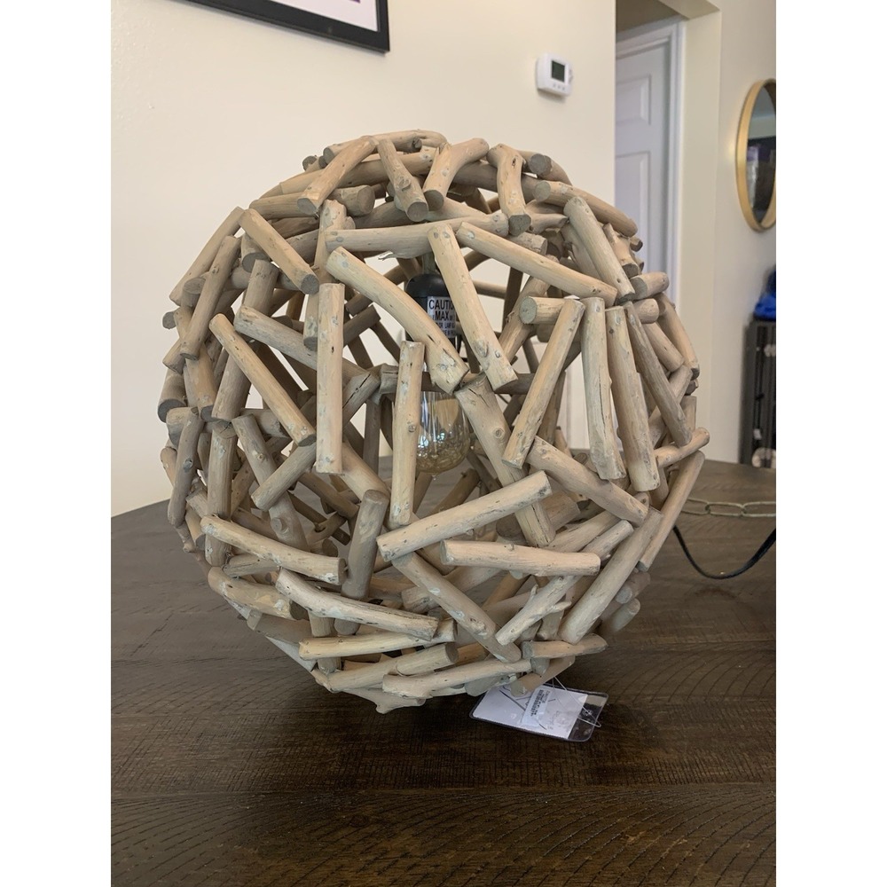 Vandue Nautical Driftwood Ceiling 16in Ball Pendant Chandelier Light Brown